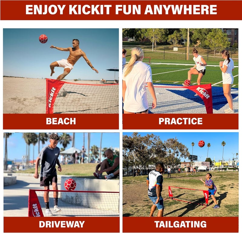 Kickit Soccer Tennis Game Set, Portable 6.5' Wide x 2' High Net & Soft Lightweight Ball, Play Outdoors, Indoors, Backyard, Beach, Complete Skills Training & Travel Friendly, Original - Image 5
